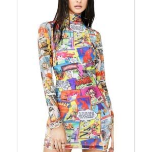 Jaded Comic Book Lettuce Trim Mini Dress